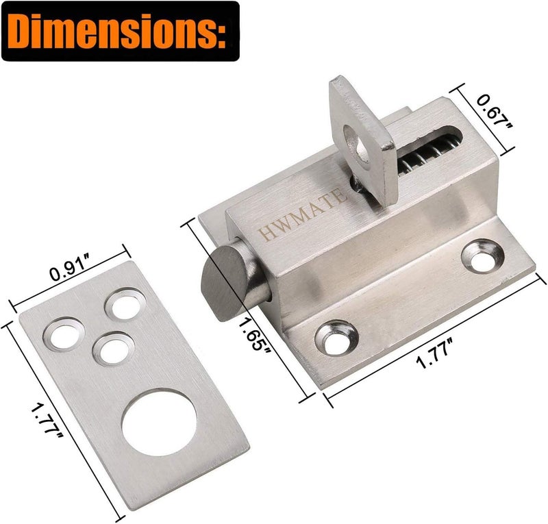 HWMATE Stainless Steel Security Automatic Gate Door Lock Spring Load Bolt Latch 2 Pack - Image 4